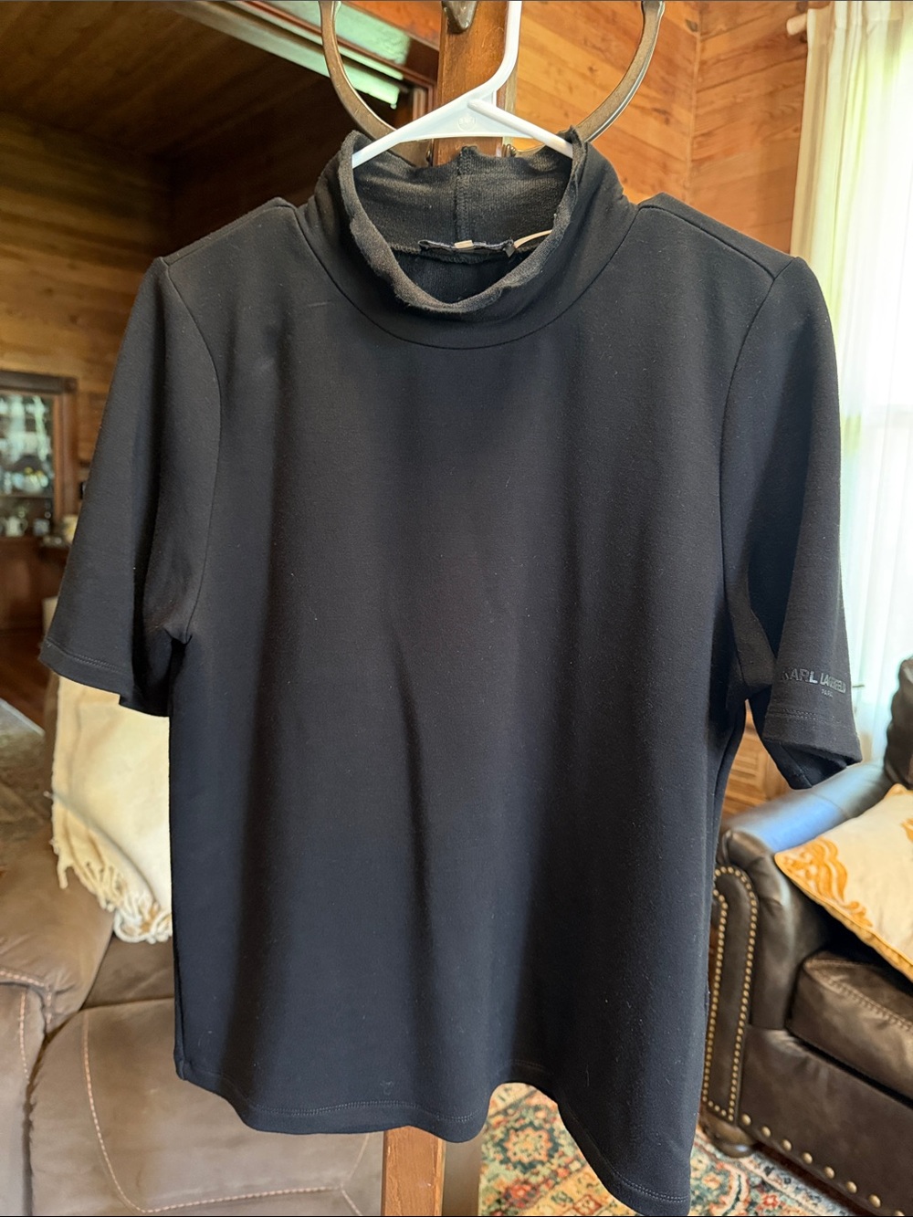 Karl Lagerfeld Black Short Sleeve Mock-Neck Tee